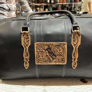 Premium Black & Golden Leather Travel and Gym Duffle Bag