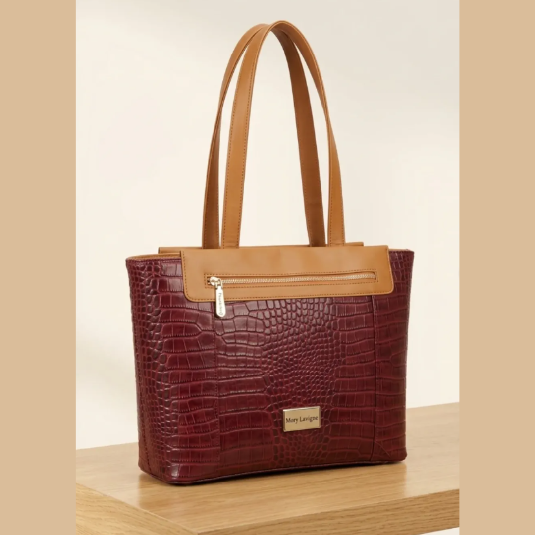Elegant Red Croc Texture Handbag