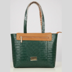 Elegant Green Croc Texture Tote Handbag