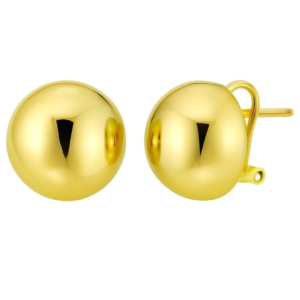 Sterling Silver Yellow Gold Plated (16x8.30mm) Puffed Button Omega Earrings For Women Minimum Order: 10 Pieces