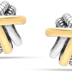 925 Sterling Silver 18K Gold-Plated Two-Tone Stud Earrings for Women Minimum Order: 10 Pieces