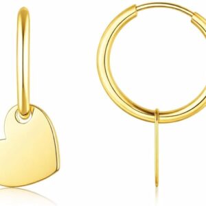 14K Yellow Gold Heart Hoop Earrings for Women – Polished Gold Heart Design Hoops | Lightweight Everyday Jewelry | Minimum Order: 10 Pieces