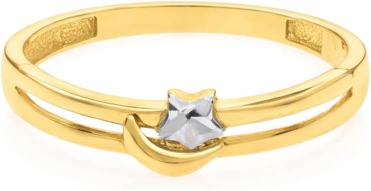 10K Two-Tone Gold Star & Moon Ring for Women & Men – Polished Celestial Design Band | Minimalist Fine Gold Jewelry | Gift for Birthday, Anniversary & Valentine’s Day. - Image 2