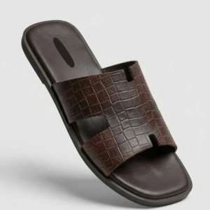Men’s Croc Texture Leather Slipper – Stylish Open Toe Comfort Sandal