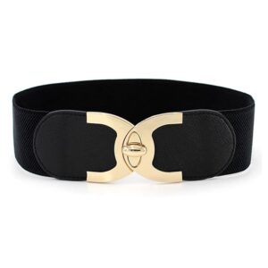 Stylish Black Women’s Elastic Waist Belt with Gold Buckle