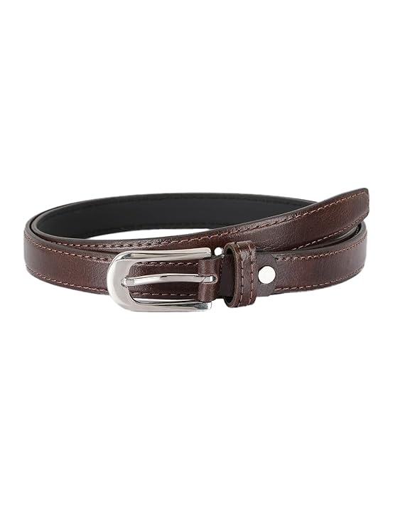 Slim Brown Women’s Classic Leather Belt with Silver Buckle - Image 2