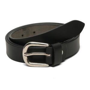Classic Black Women’s Leather Belt with Silver Buckle