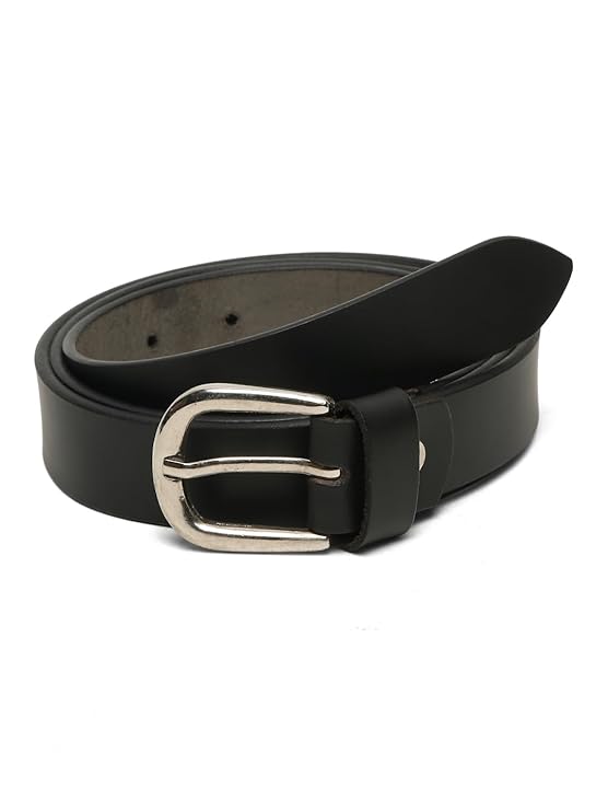 Classic Black Women’s Leather Belt with Silver Buckle