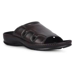Men's Black Leather Comfort Slide Slippers with Cushioned Sole