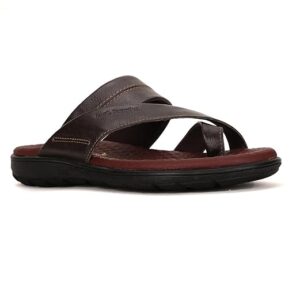 Men's Brown Cross Strap Leather Comfort Slippers