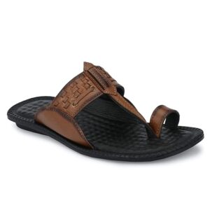 Men's Brown Toe Ring Leather Comfort Slippers