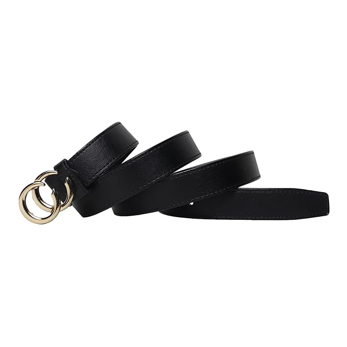 Stylish Black Women’s Belt with Gold Double Ring Buckle - Image 4