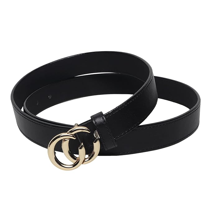 Stylish Black Women’s Belt with Gold Double Ring Buckle - Image 2
