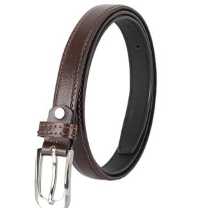 Slim Brown Women’s Classic Leather Belt with Silver Buckle