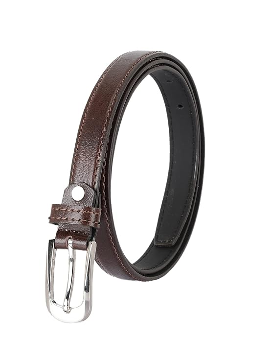 Slim Brown Women’s Classic Leather Belt with Silver Buckle