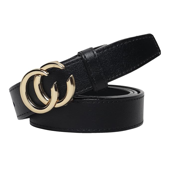 Stylish Black Women’s Belt with Gold Double Ring Buckle - Image 3