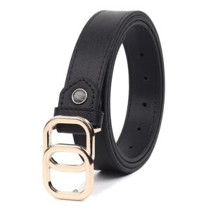 Elegant Black Women’s Casual Leather Belt with Gold Buckle
