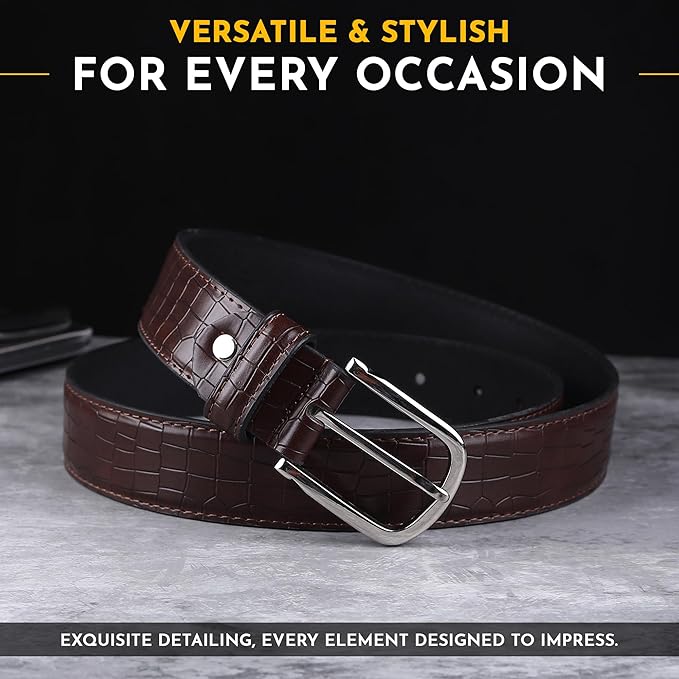 Classic Brown Crocodile Texture Women’s Belt with Silver Buckle - Image 3