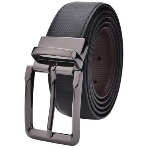 Men’s Black Textured Leather Formal Belt with Metallic Buckle