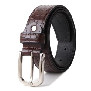 Classic Brown Crocodile Texture Women’s Belt with Silver Buckle