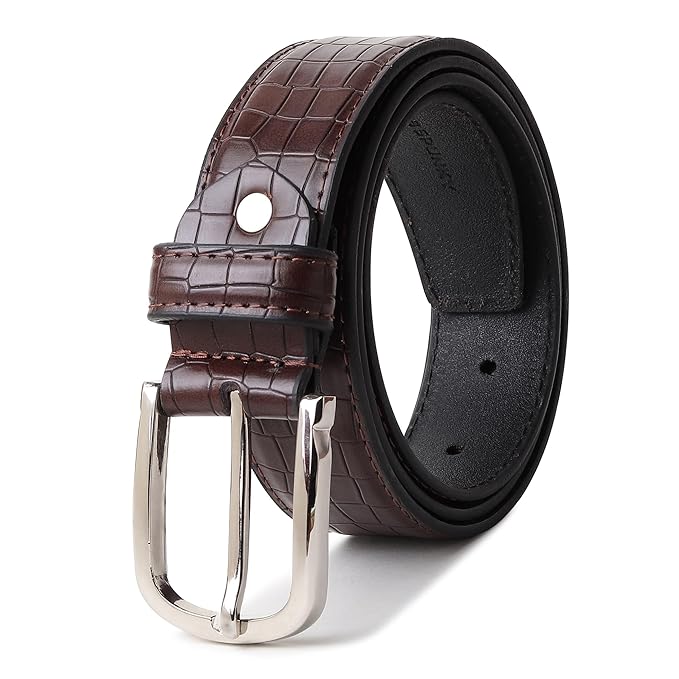 Classic Brown Crocodile Texture Women’s Belt with Silver Buckle