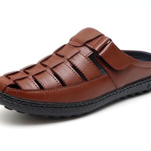 Men's Brown Slip-On Leather Sandal Clogs