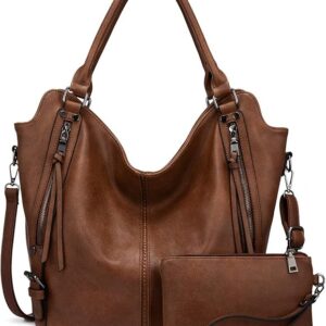 Stylish Brown Leather Women’s Handbag with Pouch Set