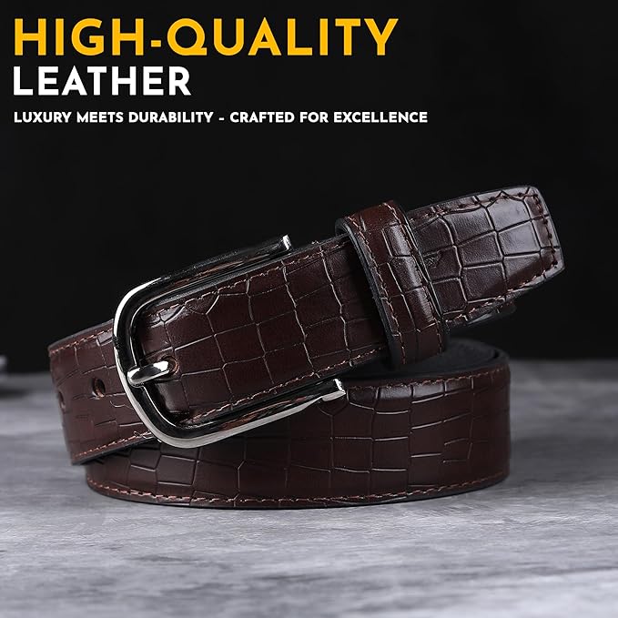 Classic Brown Crocodile Texture Women’s Belt with Silver Buckle - Image 2