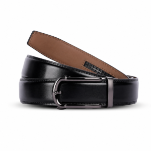 Men's Black Reversible Leather Belt with Pin Buckle