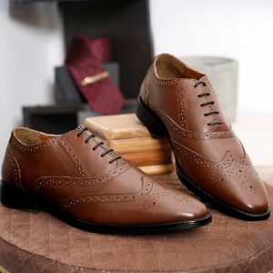 Men's Tan Brown Brogue Lace-Up Formal Leather Shoes