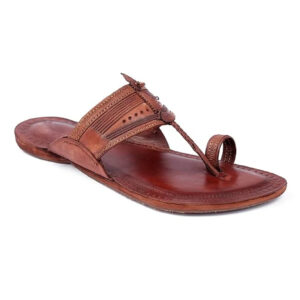 Men's Brown Toe Ring Leather Ethnic Flat Slippers