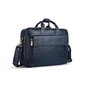 Blue Leather Office Laptop Bag with Shoulder Strap