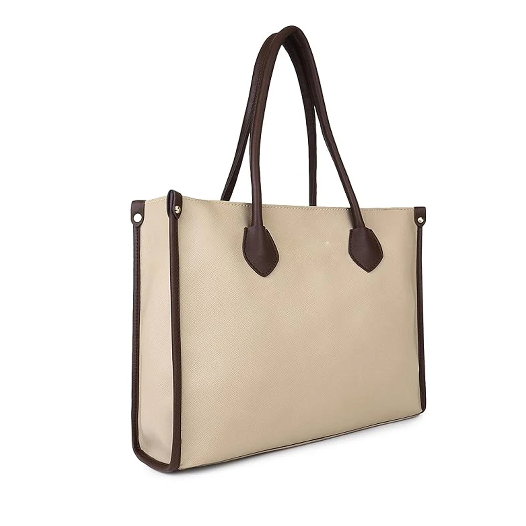 Elegant Beige Leather Women’s Tote Shoulder Handbag