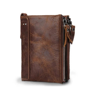 Vintage Brown Leather Men’s Wallet Zip Closure Slim