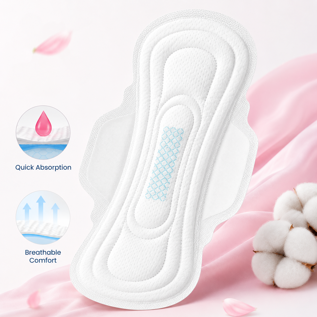 Quick Absorption Sanitary Pads for Women – Pack of 100 | Ultra Thin High Absorbency Pads | Breathable Comfort | Leak Protection | Soft Cotton Feel Day & Night Pads