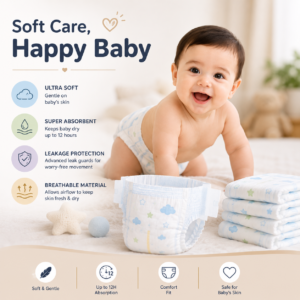 Premium Ultra Comfort Baby Diapers with Soft Elastic Fit & Advanced Absorbency | Price per Diaper: $ 0.144