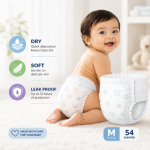 Premium Cute Teddy Print Ultra-Soft Baby Diapers with Advanced Leak Protection & Comfortable Fit Price per Diaper: $0.128